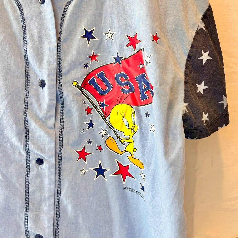 1996 USA Olympics Looney Tunes Tweety Bird Baseball Jersey Button Up Official - Picture 2 of 6